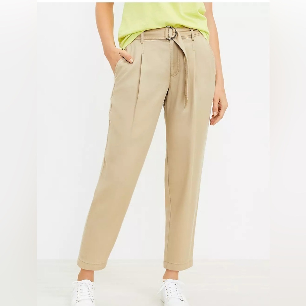 NWT Loft Belted Emory Tapered pants Desert Dune beige tan size medium